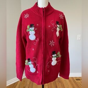 Classic Elements Petite XL zip up cardigan snowman sweater holiday teacher party